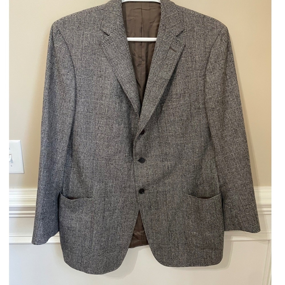 Ermenegildo Zegna Neiman Marcus Wool Sport Coat Brown Glen Plaid Blazer 58R